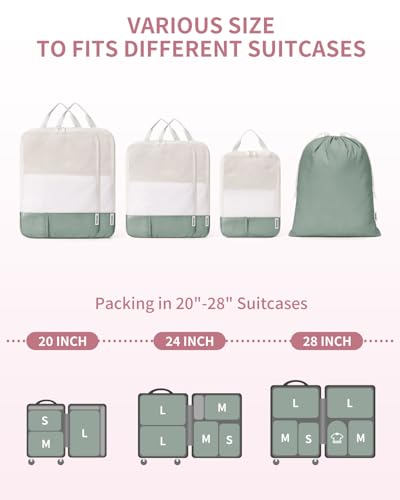 Narwey 6 Set Compression Packing Cubes for Travel, Lightweight Expandable Luggage Organizer Bags, Durable Space Saver Bags (Sage Green) - color: Sage Green
