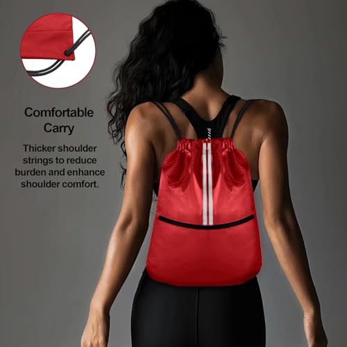 Drawstring Backpack Large Sports Draw String Bag for Women and Men (Red) - color: Two Tone Red