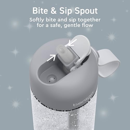 Bentgo Kids Water Bottle - Leak-Proof, Durable Tritan, BPA-Free 15 oz. Cup for Kids/Toddlers Ages 3+, Bite & Sip Spout, Carrying Handle, & Dishwasher Safe for School (Glitter Edition - Silver) - color: Glitter Edition - Silver