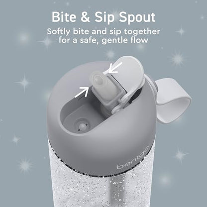 Bentgo Kids Water Bottle - Leak-Proof, Durable Tritan, BPA-Free 15 oz. Cup for Kids/Toddlers Ages 3+, Bite & Sip Spout, Carrying Handle, & Dishwasher Safe for School (Glitter Edition - Silver) - color: Glitter Edition - Silver