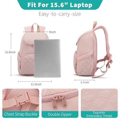NOL Natural Organic Lifestyle Women's Quilted Puffer Backpack, Large Waterproof Lightweight Puffy Bookbag, Carry on Daypack for Travel, Work (Pink) - color: Pink