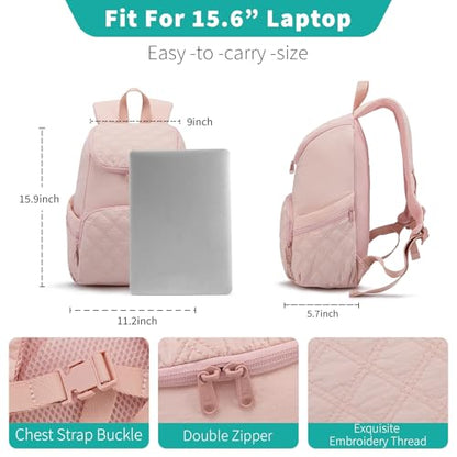 NOL Natural Organic Lifestyle Women's Quilted Puffer Backpack, Large Waterproof Lightweight Puffy Bookbag, Carry on Daypack for Travel, Work (Pink) - color: Pink