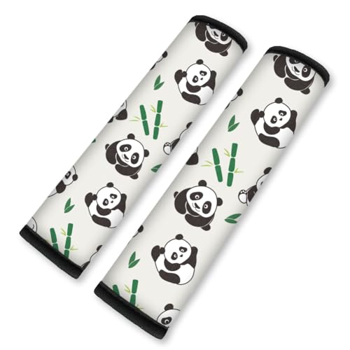 2Pcs Soft Auto Seat Belt Cover Pad, Cute Cartoon Panda Bamboo Print Car Seatbelt Shoulder Cushion for Comfortable Driving, Compatible with All Cars' Seatbelt and Backpack Straps 11x2.4inch - color: Panda