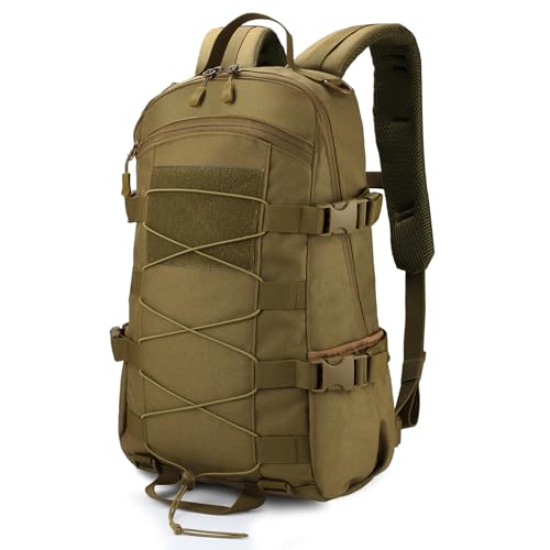 25L Hiking Backpack Small Tactical Backpack Daypack Camping Trekking Hunting Molle Pack for Men Women, Khaki - color: Khaki