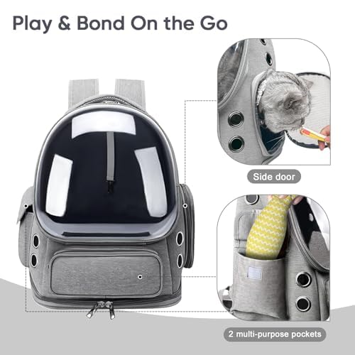 Breathable Cat Backpack Carrier, Large Space Cat Bubble Backpack for Kitty & Small Dog up to 18lbs, Foldable Cat Carrier Backpack, Transparent Airline Approved Carrier for Travel (Gray) - color: Light gray