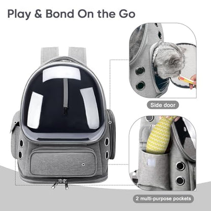 Breathable Cat Backpack Carrier, Large Space Cat Bubble Backpack for Kitty & Small Dog up to 18lbs, Foldable Cat Carrier Backpack, Transparent Airline Approved Carrier for Travel (Gray) - color: Light gray