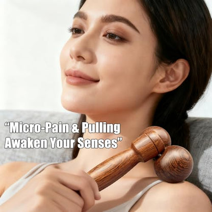 [2-Pack] Wenge Wood Massage Roller - Dual Ball Acupressure Massager for Muscle Pain Relief, 19cm & 16cm Handheld Body Rollers for Feet, Back, Neck, Trigger Point Therapy