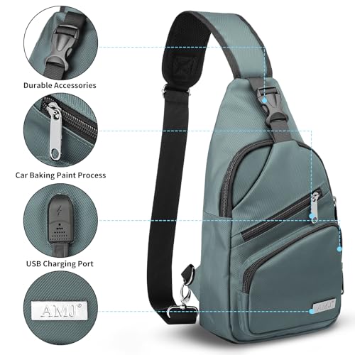 AMJ Crossbody Sling Bag Men Women, Casual Shoulder Backpack, Chest Daypack Satchel for Hiking Travel - color: Green, size: Large