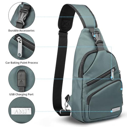 AMJ Crossbody Sling Bag Men Women, Casual Shoulder Backpack, Chest Daypack Satchel for Hiking Travel - color: Green, size: Large