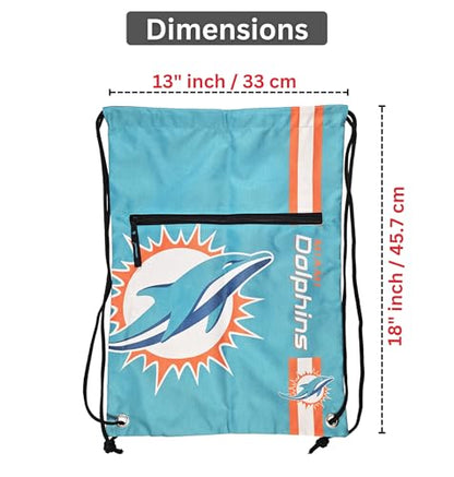 FOCO Miami Dolphins NFL Drawstring Backpack with Zippered Pocket — Officially Licensed, Cordura Nylon - color: Miami Dolphins