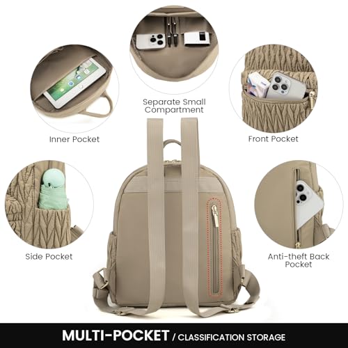 LOVEVOOK Backpack for Women Light Weight Waterproof Backpack Purses Daily Backpack… | Light Weight - color: Quilted Khaki