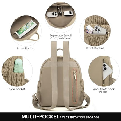 LOVEVOOK Backpack for Women Light Weight Waterproof Backpack Purses Daily Backpack… | Light Weight - color: Quilted Khaki