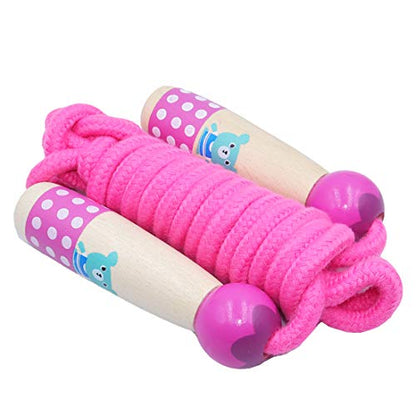 Jump Rope for Kids Adjustable Length Cotton Rope with Wooden Handle for Boys and Girls Sport Fitness Exercise - color: Pink