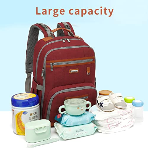 Diaper Bag Backpack, Large Baby Nappy Bags with Portable Changing Pad for Boys and GirlsMultifunction Travel Baby Bag for Moms Dads, Shower Gifts Waterproof and Stylish，Red - color: Red
