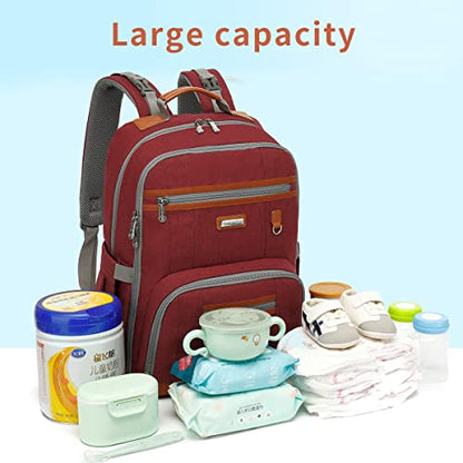 Diaper Bag Backpack, Large Baby Nappy Bags with Portable Changing Pad for Boys and GirlsMultifunction Travel Baby Bag for Moms Dads, Shower Gifts Waterproof and Stylish，Red - color: Red
