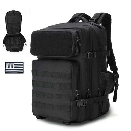 gracedon Military Tactical Backpack for Men and Women Army Camping Daypack Bug out Bag 45l Asault Pack for Travel Hiking (Black) - color: Black