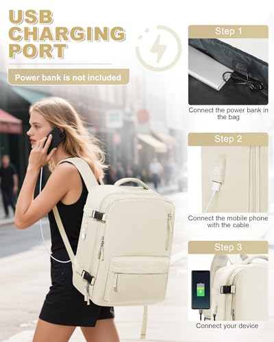 winspansy Travel Backpack for Women Men Essentials Carry on Luggage Flight Approved Personal Item Travel Bag Work Laptop Backpack Waterproof Weekender Bags for Women Mochila de Viaje Beige - color: C1-beige-no Vacuum Bag