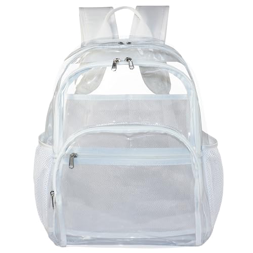 Clear Backpack, Clear Bag Stadium Large See Through Bookbag Heavy Duty PVC Transparent Backpacks for School - color: White-1pack