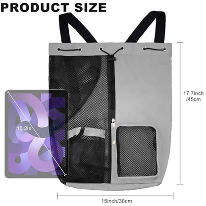 Mesh Beach Backpack with Wet Pocket Drawstring Pool Bag Waterproof Swimming Bag Gym Backpack for Men & Women - color: Grey