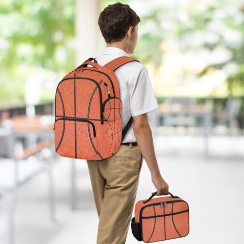Basketball Backpack Set for Boys, Kids Basketball Backpack for School with Lunch Box and Pencil Case Coin Purse, School Bookbag for Boys - color: Basketball