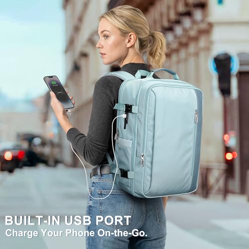 PIJUSHI Travel Backpack for Women Expandable Carry on Luggage Backpack Airline Approved TSA 16" Laptop Bag Business with USB Port(PE034 Blue) - color: Blue