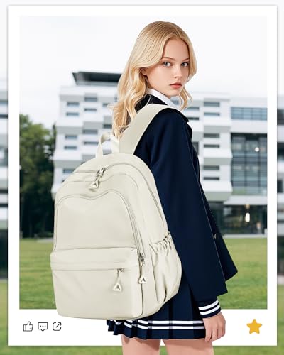 winspansy Backpack for School Teenage Girls Boys,Waterproof Lightweight School Bags Travel Daypack Simple Cute College Backpack Rucksack for Women Men fit 14 Inch Laptop,Beige - color: A1-beige
