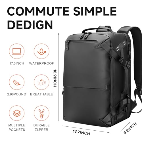 SWICKY Travel Backpack for Men, 40L Carry on Luggage Laptop Backpack Bag Airline Approved, Water-Resistant Business Commuter Backpack Fits 17.3 Inch Laptop - color: Black(82508-fits 17.3 Inch Laptop)
