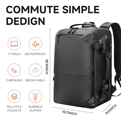 SWICKY Travel Backpack for Men, 40L Carry on Luggage Laptop Backpack Bag Airline Approved, Water-Resistant Business Commuter Backpack Fits 17.3 Inch Laptop - color: Black(82508-fits 17.3 Inch Laptop)