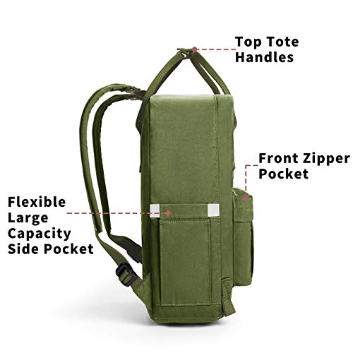 KALIDI Casual Laptop Backpack 15 Inches Classic Camping Rucksack Travel Outdoor Square Daypack College Hiking Gym Bag, Army Green - color: Army Green