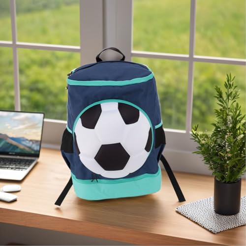 Soccer Backpack, Ball Compartment, Shoe Compartment, Fits Soccer Ball, Promotes Air Circulation and Comfort - color: Green with Blue, size: Adult Size (Fits Size 7 Ball)