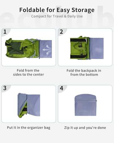 ECOHUB 15L Lightweight Casual Daypack, Packable Backpack for Daily Use, Hiking & Travel, Foldable Small Backpack with Stretch Mesh Pockets, Water-Resistant Nylon, Reflective Design - color: Green