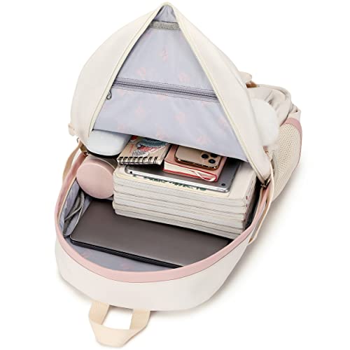 Hey Yoo School Backpack for Girls Backpack with Lunch Box Teen Girl Backpack Set Cute School Bag Bookbag for Teen Girls (White) - color: White