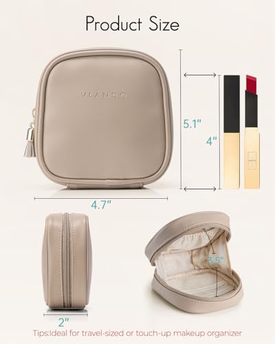 VLANDO Mini Makeup Bag,Small Water-Resistant Cosmetic Pouch with Pockets | Keeps Lip Gloss,Mini Cosmetics,Daily Essentials Gift for Women,Great for Tote,Office,Travel - color: Toffee