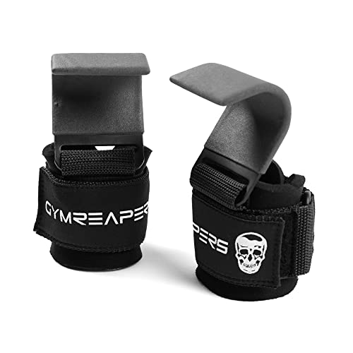 Gymreapers Weight Lifting Hooks (Pair), Heavy Duty Power Wrist Straps Hand Grip Support For Deadlifts, Pull Ups, Shrugs - Gym Gloves For Men and Women - color: Gray