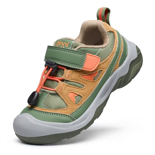 GINNI Kids Hiking Shoes Boys Girls Hiking Boots Outdoor Sneakers Anti-Collision Non-Slip Athletic Trekking Walking Trail Running Shoes for Toddler/Little Kid/Big Kid - color: Olive Green, size: 13 Little Kid