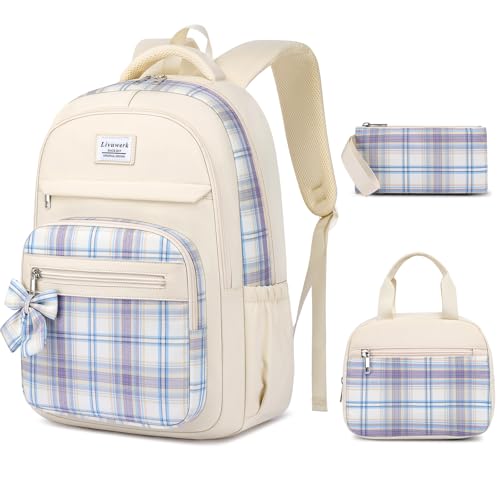 School Backpack for Teen Girls: Cute Bookbags Middle High School College Casual Back Pack 15.6 inch Laptop Backpacks Vintage Bags Women Travel Daypacks Mochilas Escolares 3Pcs Beige - color: 5-beige 3pcs, size: 15.6 Inch