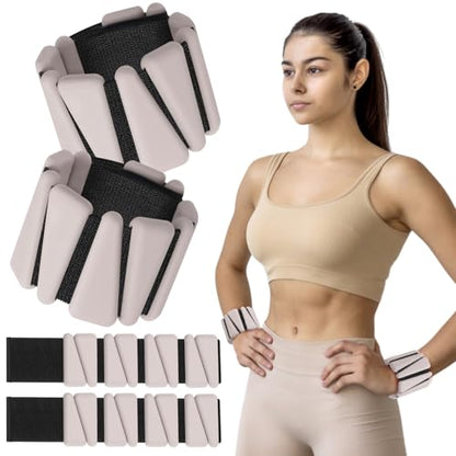 Vinsot Wrist and Ankle Weights for Women Men Set of 4(1 lb Each) adjustable Arm Leg Silicone Weighted Wristbands Bracelets for Pilates Yoga Gym Workout Running Walking Strength Training(Beige) - color: Milk Tea Brown