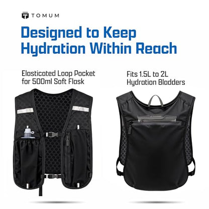 Tomum Running Vest for Women Men - Hydration Backpack Water Bottle Runner Vest for Hiking Trail Run Marathon Jogging - Lightweight Reflective Runners Vests Water Bag Back Pack with Phone Pocket