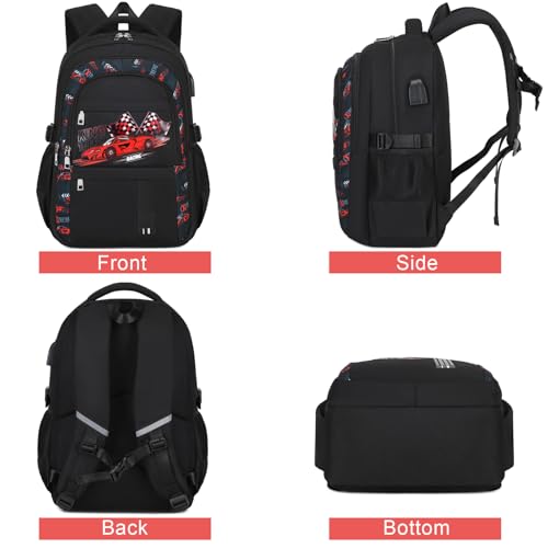ACESAK Boys Backpack - 3PCS Cool Luminous Backpack for Boys School Backpacks for Kids Kindergarten Elementary Preschool Middle School Bags with Lunch Box Pencil Case Set (Racing Car) - color: Red Car