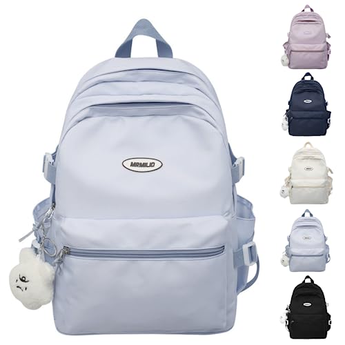 VTTDB Kawaii Backpack with Cute Accessories Casual Aesthetic Daypack Simple Laptop Bag Waterproof Travel Rucksack for Women (blue) - color: Blue