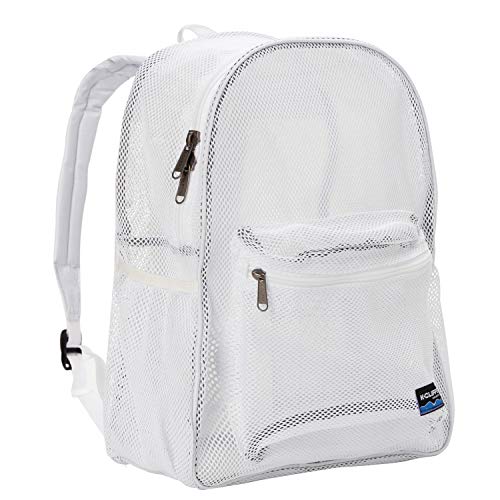K-Cliffs Heavy Duty Mesh Backpack Quality Classic Student Net Bookbag Durable See Through Simple Netting Daypack Basic School Bag White - color: White