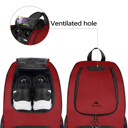MATEIN Basketball Bag, Sturdy Soccer Bag with Ball Holder & Shoe Compartment, Large Basketball Backpack for Training Equipment, Water Resistant Sports Ball Backpack Fits Volleyball Football, Colorful - color: Red - Large