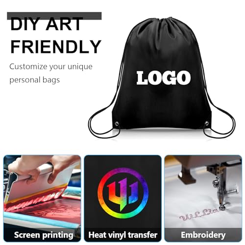 Grneric 50Pcs Drawstring Backpack Bulk Cinch Bag, Drawstring Bags Polyester for Gym Sports Beach Party Trip (Black) - color: Black