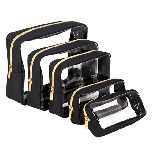 Remobia Hicol TSA Approved 5-Piece Diaper Bag Organizer Pouch Set Clear Waterproof TPU Kids Toiletry Storage Set Travel Packing Clutch Cube Bags for Baby Nursing(Black) - color: Black