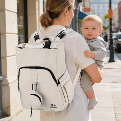 Diaper Bag Backpack with Changing Pad, Wet Dry Bag, Pacifier Case and Stroller Straps, Soft Cotton Lining, Baby Travel Bag for Moms and Dads（Beige） - color: Beige