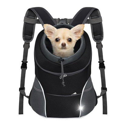 YUDODO Dog Front Carrier Backpack, Adjustable Breathable Pet Carrier for Small Dogs Cats, Ventilated Puppy Back Pack with Safety Belt, Lightweight Doggy Backpack for Hiking Outdoor (Black, M) - color: Black