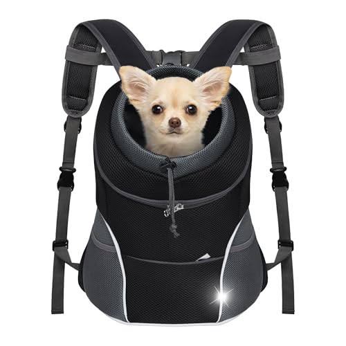 YUDODO Dog Front Carrier Backpack, Adjustable Breathable Pet Carrier for Small Dogs Cats, Ventilated Puppy Back Pack with Safety Belt, Lightweight Doggy Backpack for Hiking Outdoor (Black, M) - color: Black
