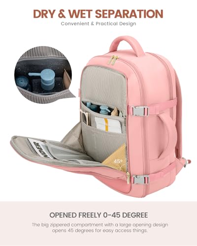 LOVEVOOK Travel Backpack For Women, 40L Carry On Backpack Flight Approved, TSA Personal Item Backpack Fits 17 Inch Laptop, Business Weekender Overnight Waterproof Daypack With 2 Packing Cubes, Pink - color: Pink, size: 40l-17.3 Inch-3pcs