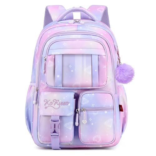Lanola Girls Backpack, Kawaii Cute Kids Backpack for Teen Students Lightweight Water Resistant BookBag for Elementary Primary School - Purple - color: Purple