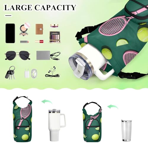 Green Tennis Ball Small Backpack with Water Bottle Holder Space-Saving Water Bottle Holder for Hiking 20/24/32/40oz for Daily Walking Hiking and Other Outdoor Activities Accesorios Para